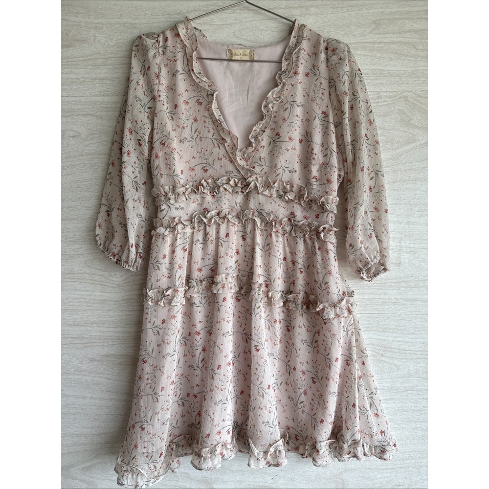 Altar'd State pink floral dress V Neck Sheer Sleeves Med